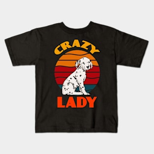 Crazy Dalmatian Lady Mother's Day Dog Lover Cute Sunser Retro Funny Kids T-Shirt